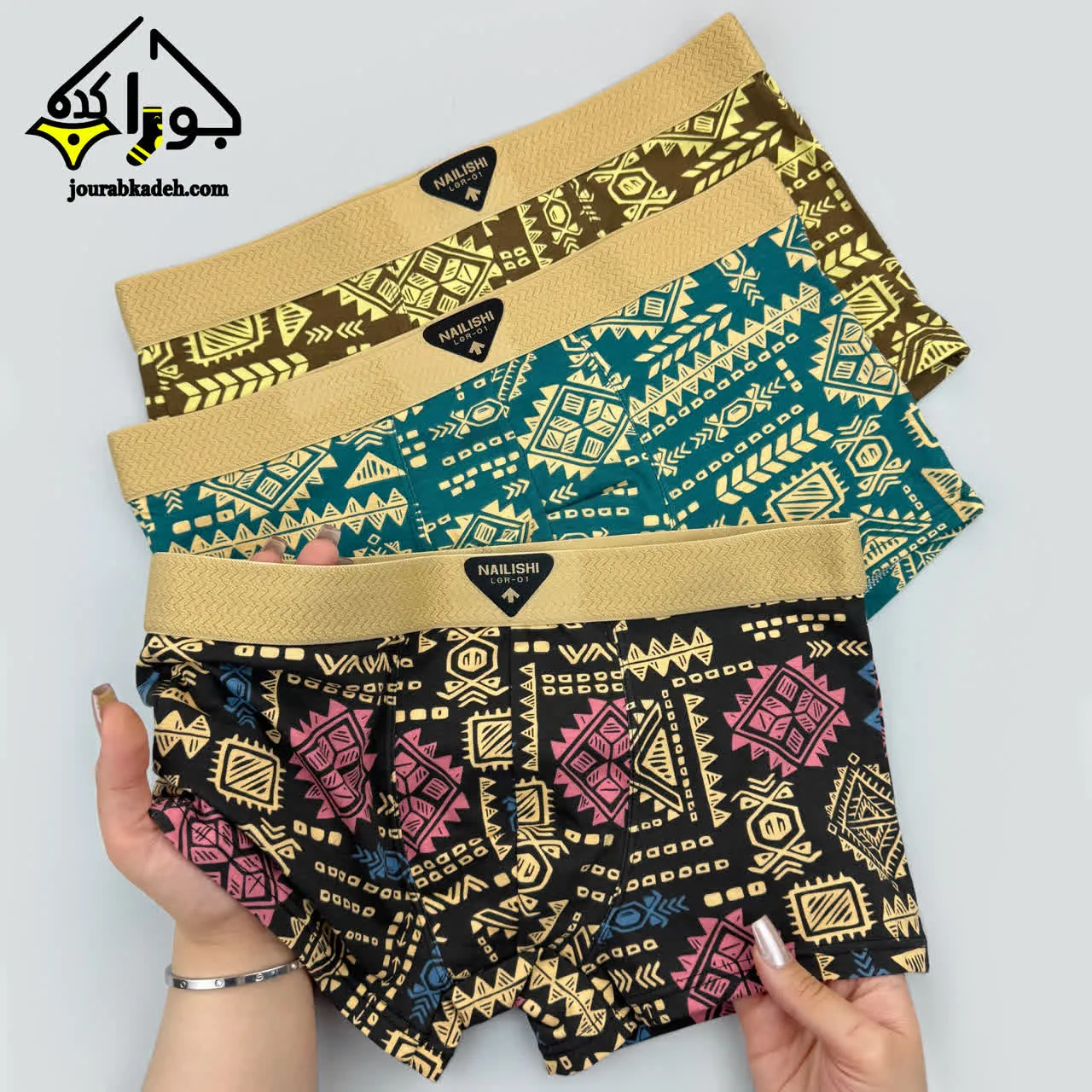 شورت نیمپا مردانه طرح سنتی شلوغ برند لاکچری