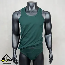 ست رکابی و شورت اسلیپ مردانه CLASSIC FIT پنبه سوپر جناب رنگ یشمی