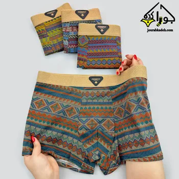شورت نیمپا کتان بدون درز سنتی طرح اشکال برند لاکچری