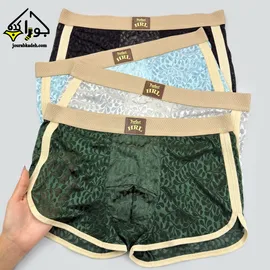شورت اسکاتی مردانه فانتزی سوزنی طرح گلبرگ برند کاتن